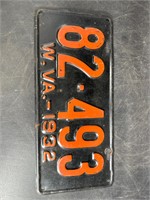 1932 WEST VIRGINIA LICENSE PLATE #82493