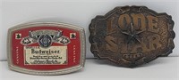 (2) Beer Belt Buckles Lone Star & Budweiser