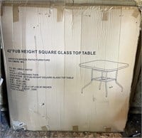 42” Pub Height Square Glass Patio Table