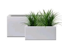 White Concrete Metal Planter Pots (Set of 2),