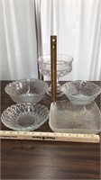 Misc glass clear bowls & thumbprint compote