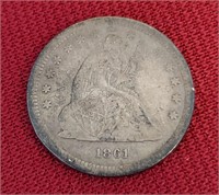 1861 US Liberty Seated Silver Quarter Coin