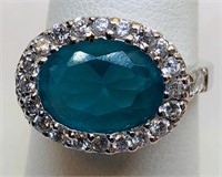 STERLING SILVER CZ RING WITH AQUA COLOR STONE