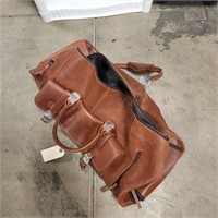 Brown leather duffel bag
