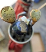 Vintage Red Golf Bag and Golf Clubs ** MORE PHOTOS