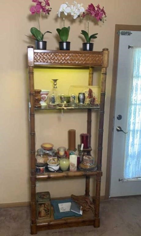 Wooden Shelf, John Wayne Decor, Candles, etc.