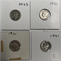 Lot of Four Assorted Mercury Dimes!
