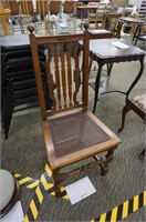 high-quality 1930's solid oak hall chair with cane