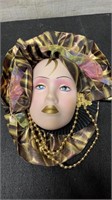 Vintage Porcelain Mardi Gras Face Mask Decor 9"
