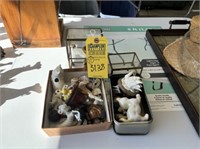 ASSORTED CERAMIC FIGURINES WITH 2 DISPLAY CASES