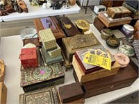 ASSORTED STORAGE BOXES - WOOD, BRASS, ETC