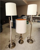 (2) Brass Floor Lamps 55", Brass Finish Table Lamp