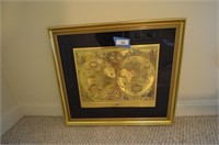 GOLD FRAMED ATLAS MAP 25 IN X 29 IN