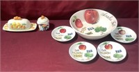 5 Piece Apple Set From Japan & Ornate Butter Dish