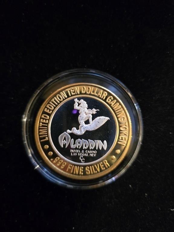 Aladdin Ltd Ed. $10 Gaming Token Sinbad .999silver