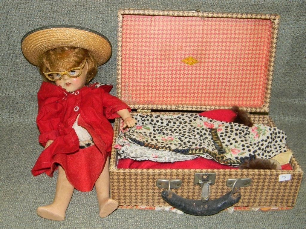 Vintage Doll w/trunk & clothes