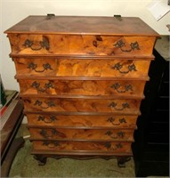 6 drawer burl wood book stack cabinet w/lift top