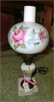 milk glass electric oil style lamp w/marble base