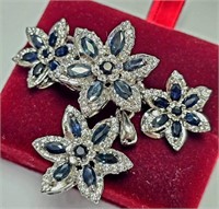 $1650 Silver 16.14G Sapphire Ring Pendant Earring