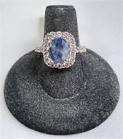 Sterling Sapphire/Halo Ring 5 Grams Size 7