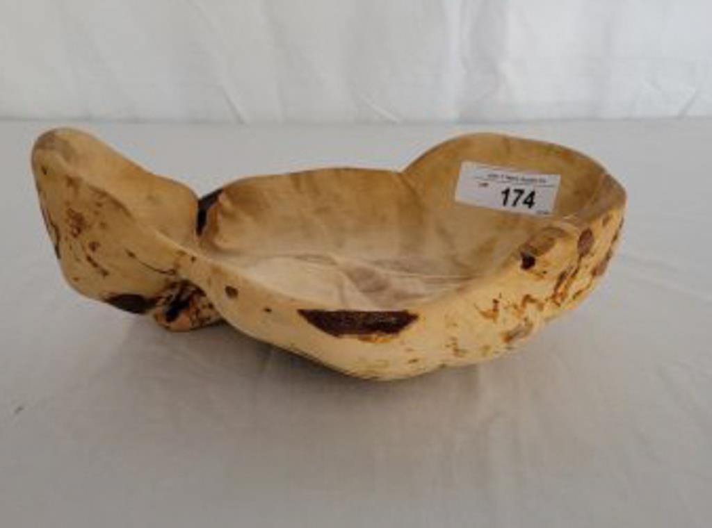 CASK BIRCH BOWL CARVED 14 X 8