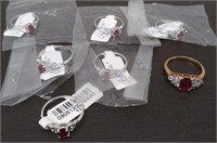 7 Silver & Gold Tone Fashion Rings w/Red