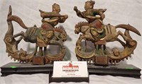 2 CARVED WOOD ORIENTAL RIDERS 10"