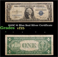 1935C $1 Blue Seal Silver Certificate Grades vf+