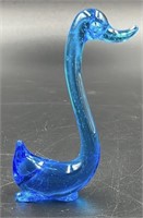 MCM Blue Art Glass Duck Uv Reactive Under 365