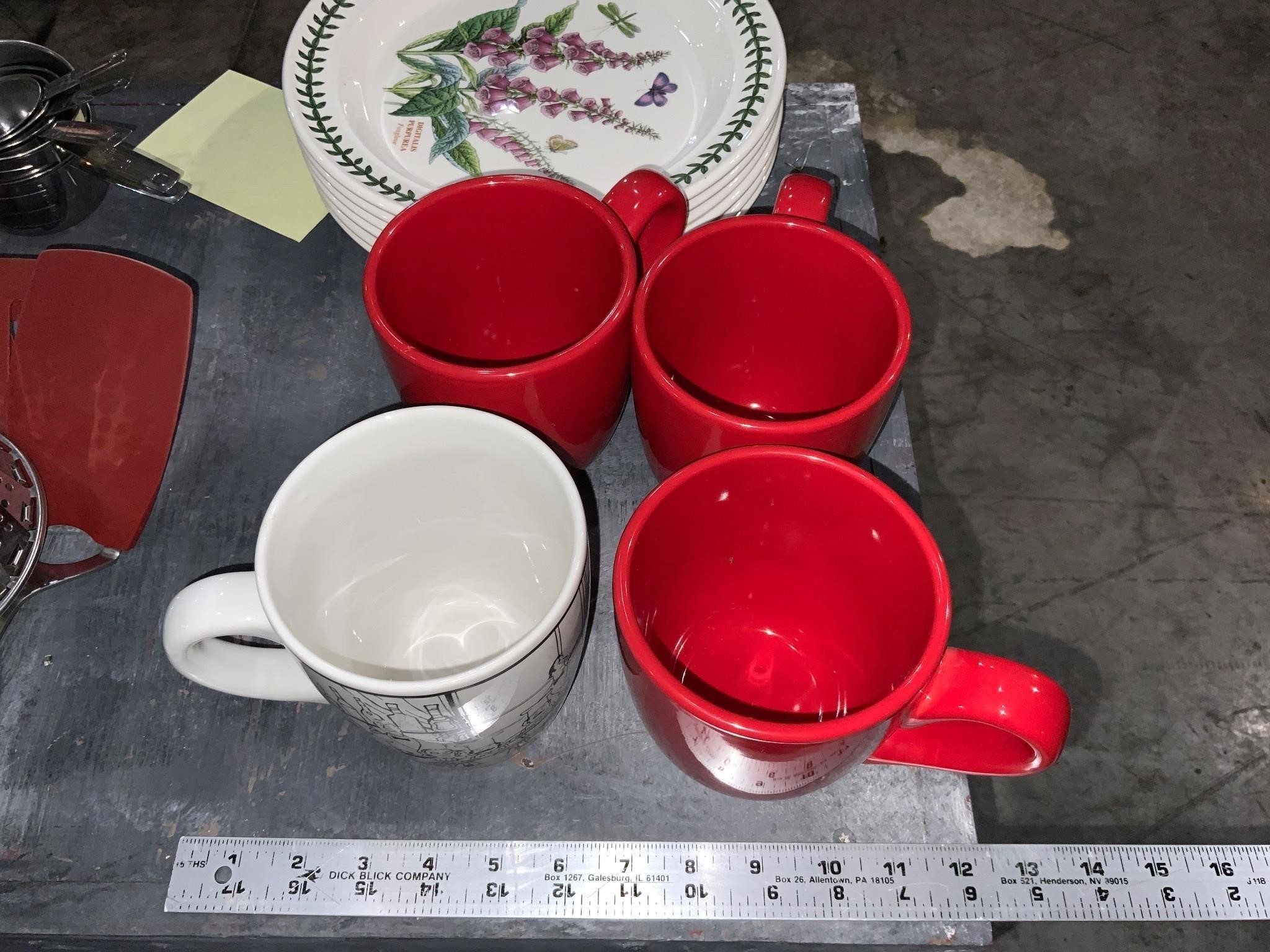lot of 4 cups large mugs red and black and white