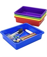 Colorful storage bins for the classroom