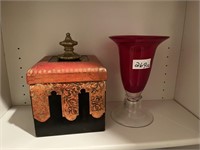 Glass Vase & John Richard Wooden Trinket Box