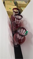 3 RED GLASS VASES