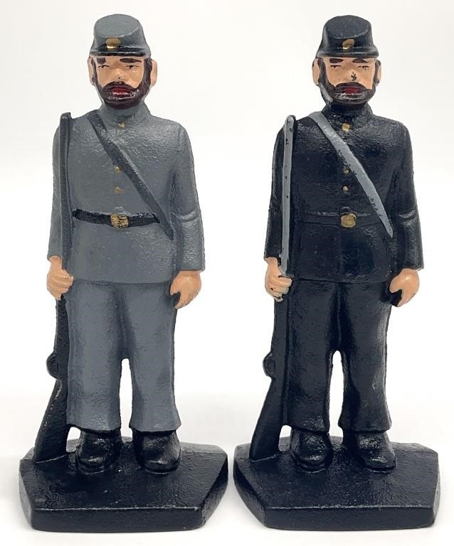 Pair Civil War Cast Iron Soldier Bookends