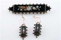 Victorian Pietra Dura Glass Earring and Brooch Set