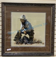 Cowboy and his dog framed print 36" x 36”