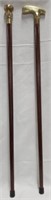 2 Vintage  Brass Handle Canes/Walking Sticks