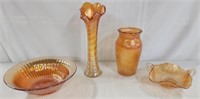 Collection Of 4 Pieces Of Carnival Glass