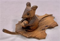 Carved mouse on leaf - John Nelson, 7" long, 3" T