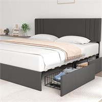 Molblly Upholstered King Bed Frame With 4 Storage