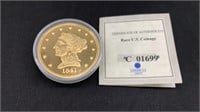 1841 Gold Coronet 1/4 Eagle Comm. Coin