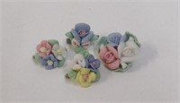 4 Vintage Figural Porcelain Floral Brooches