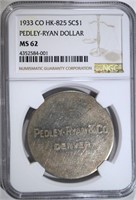 1933 CO HK-825 SC $1 SILVER PEDLEY-RYAN DOLLAR