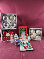 Christmas ornaments, large glass balls, snowmen,