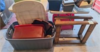 2 Totes With Lids, Wood Stand Base