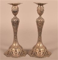 Pair of Ornate Sterling Weighted Base Candlesticks