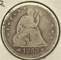1853 Seated Liberty Quarter w/Arrows and Rays