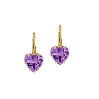 14K Gold Pl Amethyst 2CT Sterling Heart Earrings