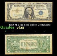 1957 $1 Blue Seal Silver Certificate Grades vf+