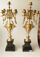 Grand pair of French gilt bronze candelabra